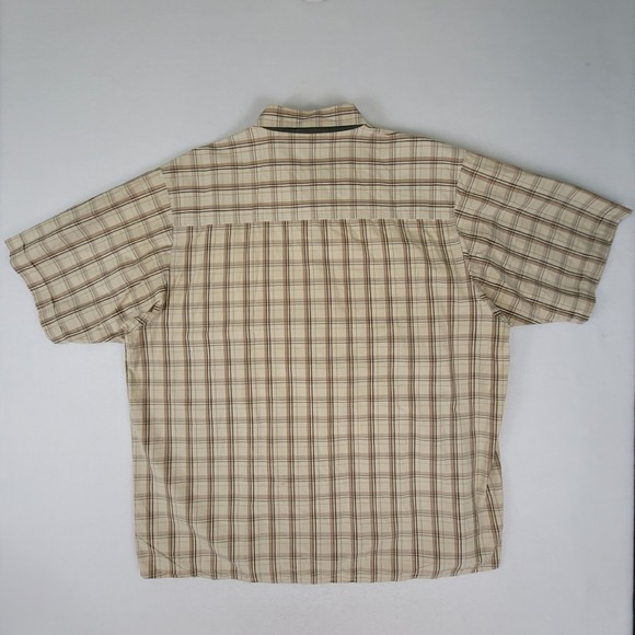 Southpole Men's XXL Plaid Short Sleeve Button Up Shirt Beige Tan Cotton Vintage - Picture 12 of 14